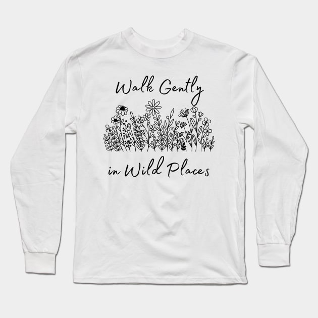 Lispe Walk Gently in Wild Places Black & White Wildflower Long Sleeve T-Shirt by Lispe